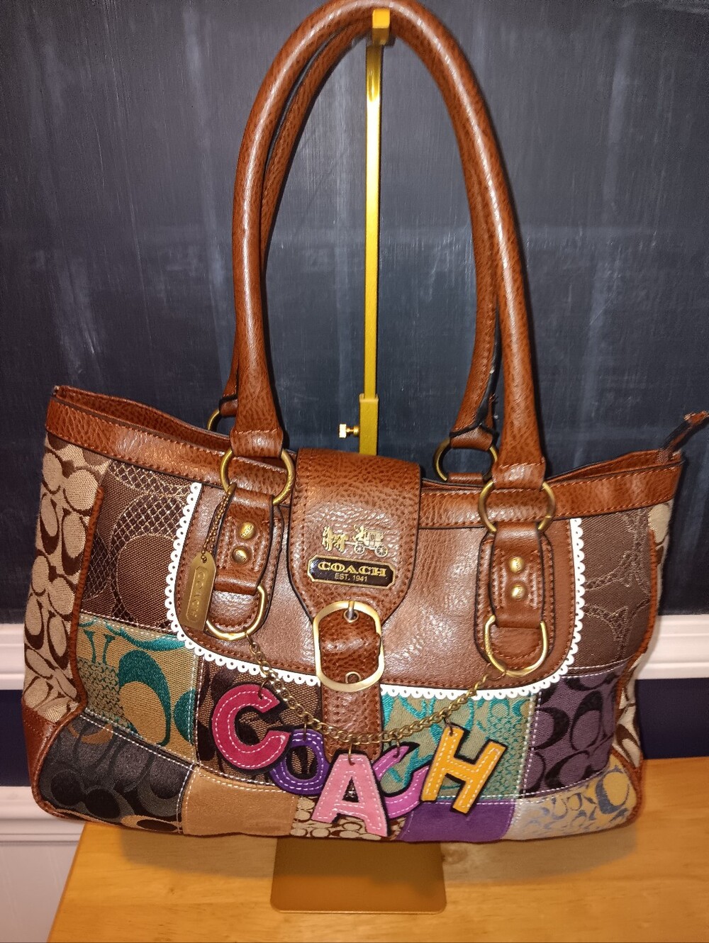 Coach Leather & Canvas Monogram Shoulder Bag